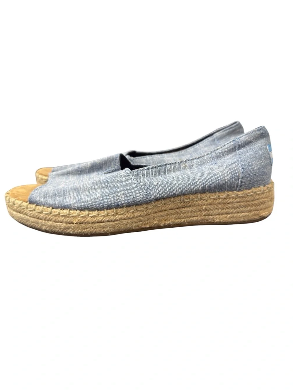 TOMS Open Toe Platform Alpargata Espadrilles Chambray Blue Women’s 8.5
